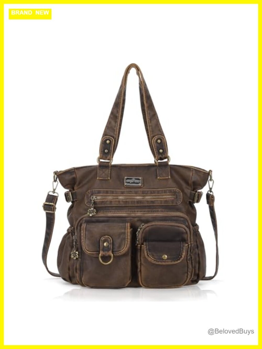 Vegan Leather Satchel Shoulder Bag Large Tote with Pockets Adjustable Strap